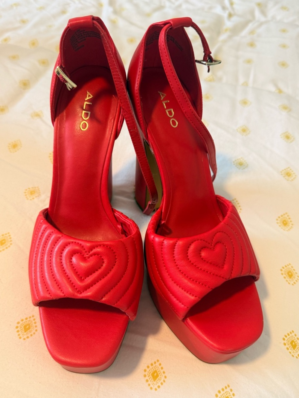 ALDO Red Quilted Heart Platform Heels